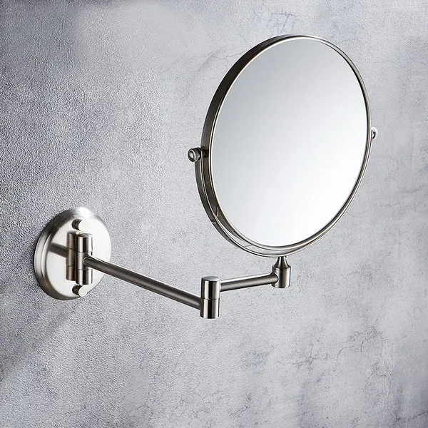 Brushed Nickel 8 дюймов круглое зеркало для макияжа складное настенное крепление 3X увеличивающее зеркало Двухстороннее регулируемое зеркала для ванной комнаты KD002 - Цвет: Brushed Nickel