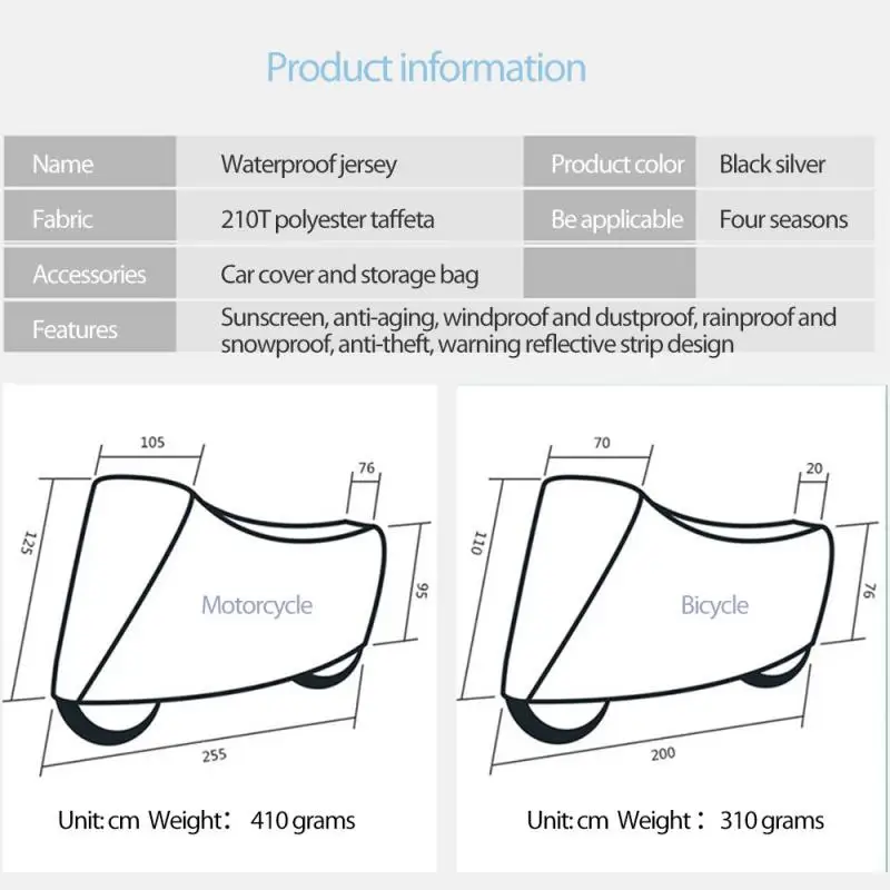 

Bicycle Protective Cover 210T Waterproof Motorcycle All Season Protector Cover Universal Motor Scooter Cover Bicycle Accessories