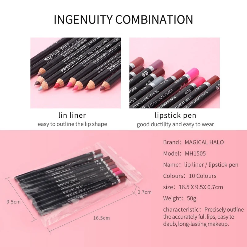 Magical Halo 10-color Lip Liner Kit Long-lasting Waterproof Non-stick Cup Pencil Set Beauty Makeup Cosmetic | Красота и здоровье