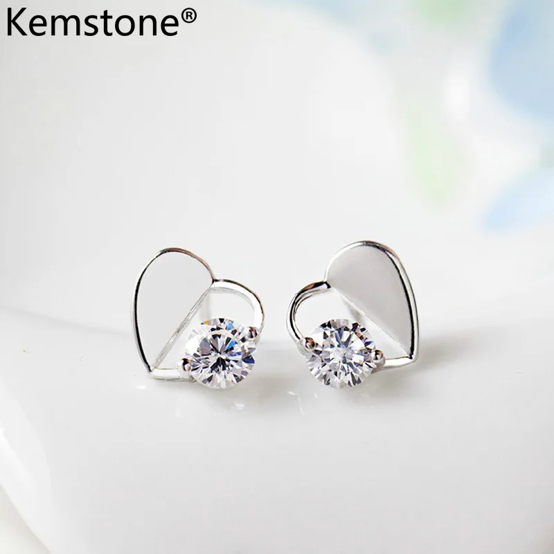 Женские серьги-гвоздики в виде сердца с фианитом | Украшения и аксессуары