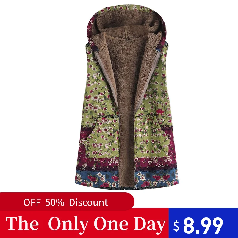 Женский жилет без рукавов утепленный с цветочным принтом в стиле ретро куртка