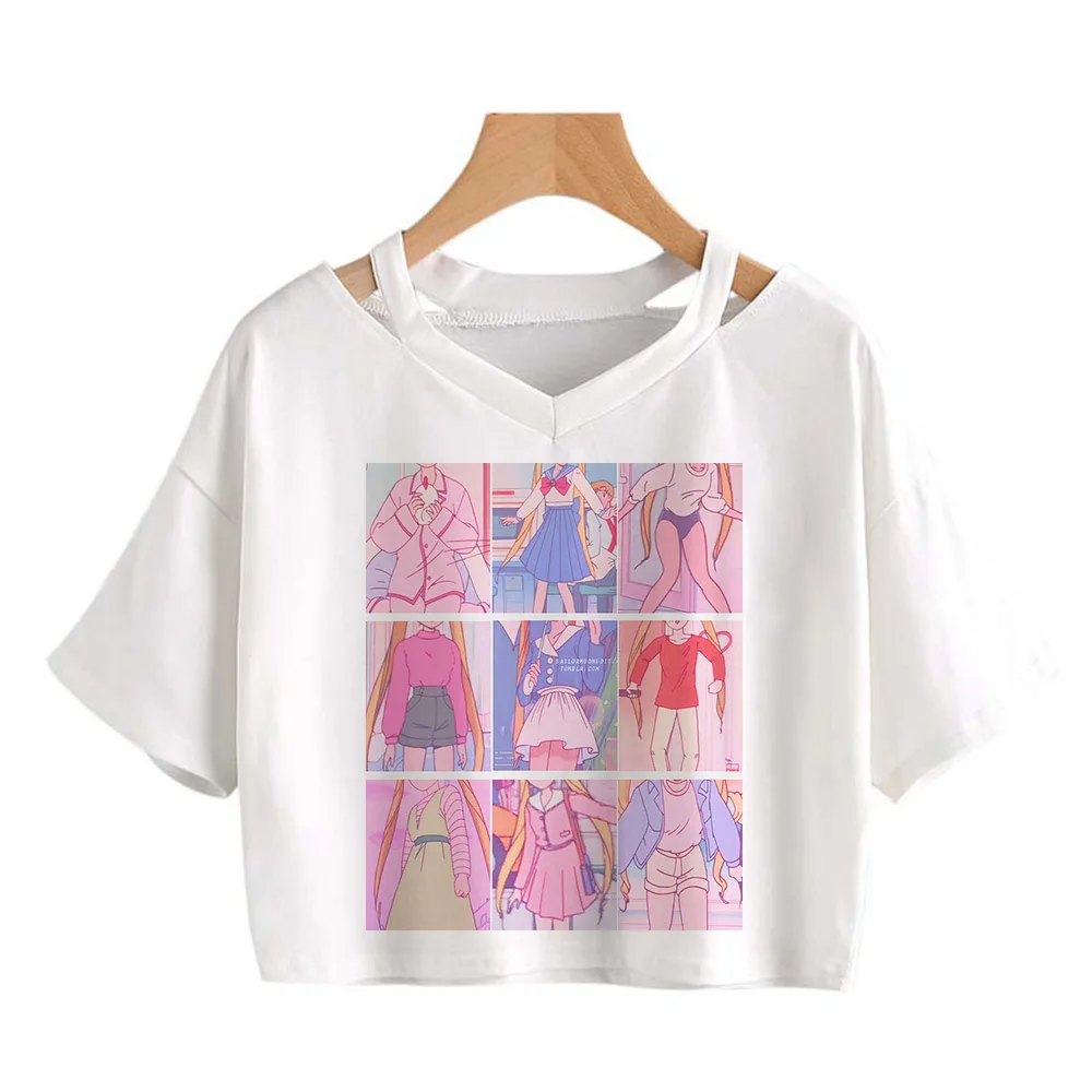 Футболка женская с милой луной свободный кроп-топ в стиле 90-х модная смешная