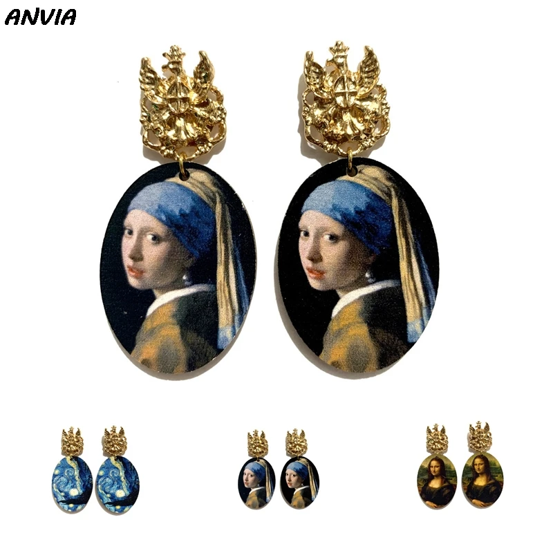 Серьги-подвески в винтажном стиле с изображением Моны Лизы Ван Гога винтажные