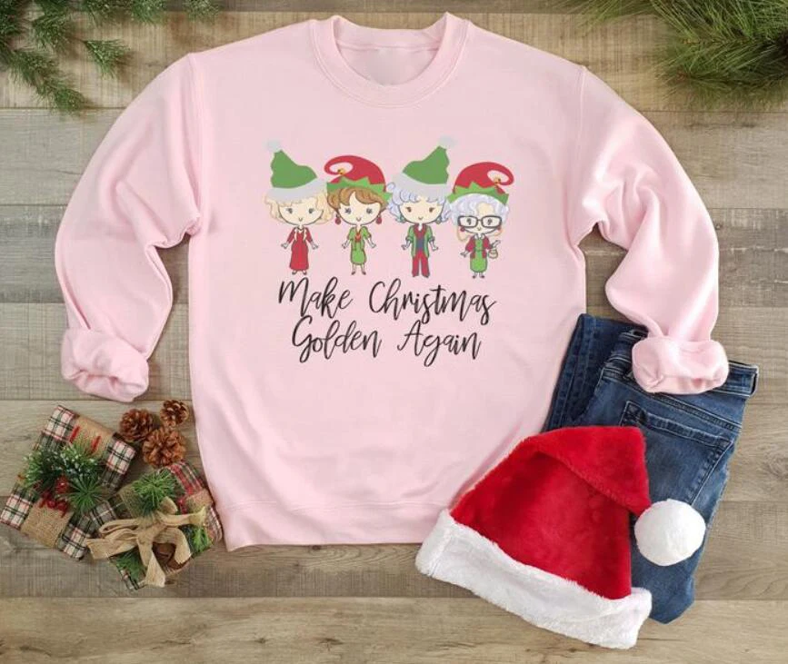

Make Christmas Golden Again Graphic Sweatshirt Hipster Casual Long Sleeve Fashion Clothing Christmas holiday Hoodies art Jumper