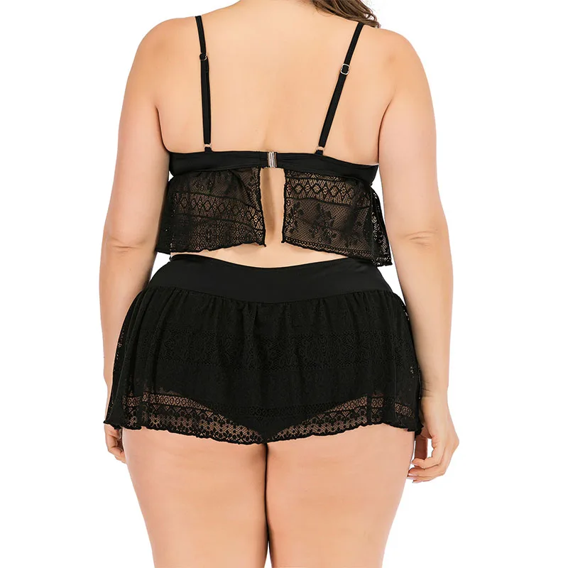 

Luren Plus Size Swimwear Women Lace Hollow Out Swimsuit 2021 New Tankini Swimsuits Bathing Suit Beachwear Swimming Suit 5XL