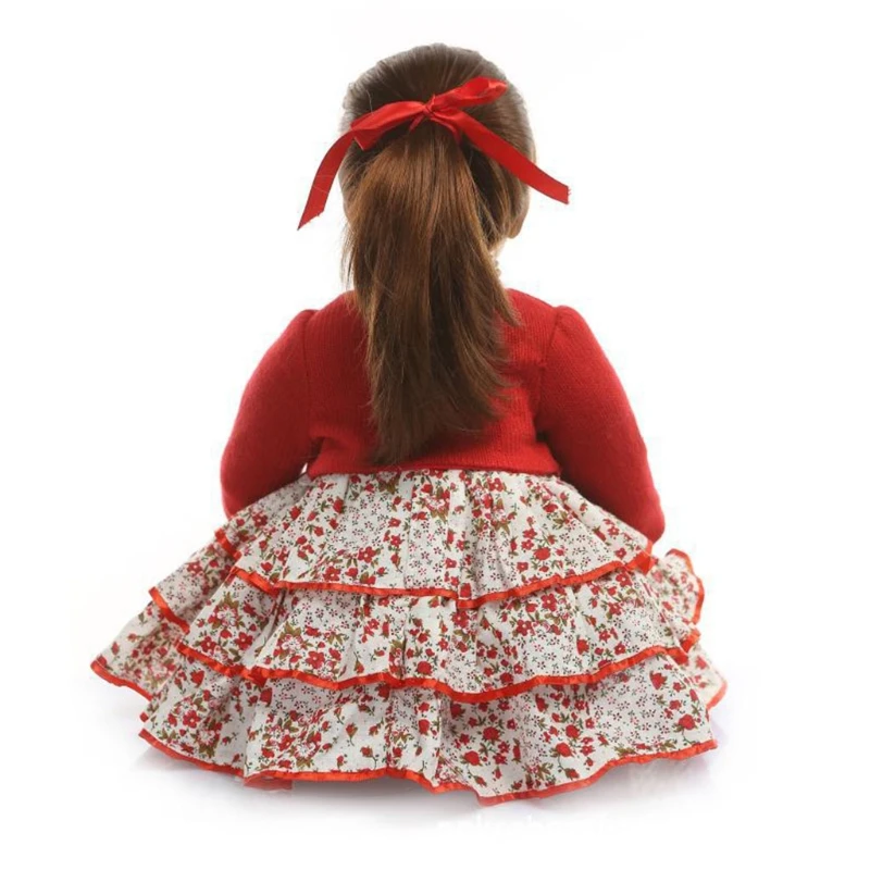 

24In Looking Lifelike Realistic Baby Vinyl Silicone Long Hair Newborn Care Toy for Children and the Elderly