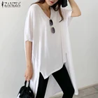 Блузка ZANZEA Женская в Корейском стиле, повседневная однотонная Свободная рубашка с высоким низким V-образным вырезом и коротким рукавом, лето 2021