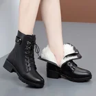 Женские зимние ботинки на флисе, женские ботинки Martin на толстом каблуке, хлопковые ботинки на среднем каблуке, женская черная зимняя теплая женская обувь