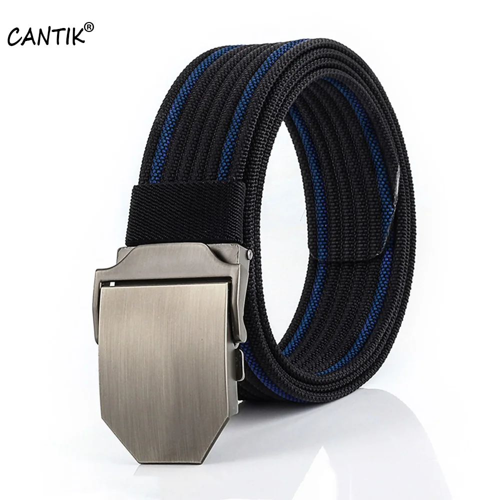 CANTIK Good Quality Nylon Belts for Men Sliver Denim Automatic Buckle Metal Clothing All Over Jeans Accessories 3.8cm CBCA128