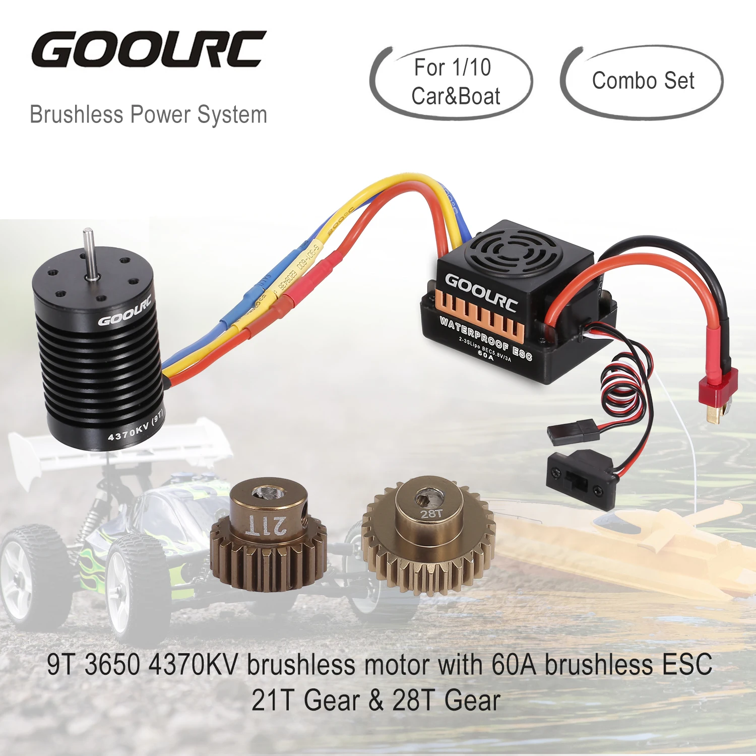 

GoolRC 9T Motor 3650 4370KV Brushless Motor 60A ESC Electronic Speed Controller 5.8V/3A BEC for 1/10 RC Car Crawler Truck Boat