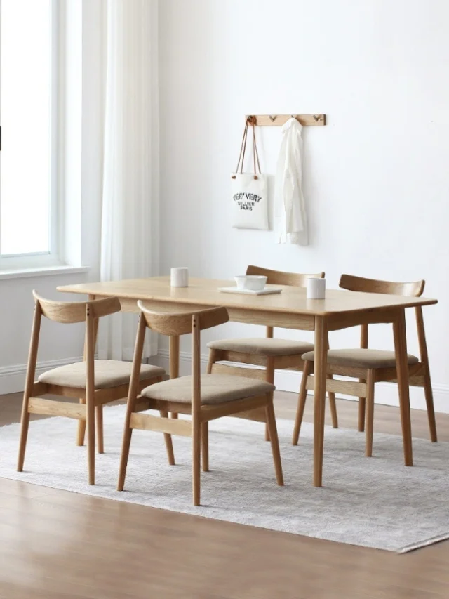 

Nordic Dining Chair Modern Simple Log Oak Back Desk Chair Home Restaurant Seating Fabric Wood Chair