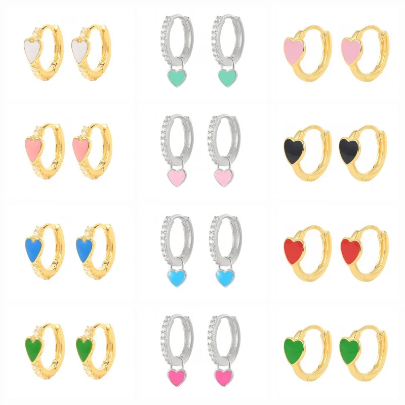

Aide 925 Sterling Silver Candy Color Enamel Heart Hoop Earrings Gift Summer Collection Bright Color Dripping Oil Huggie Earrings