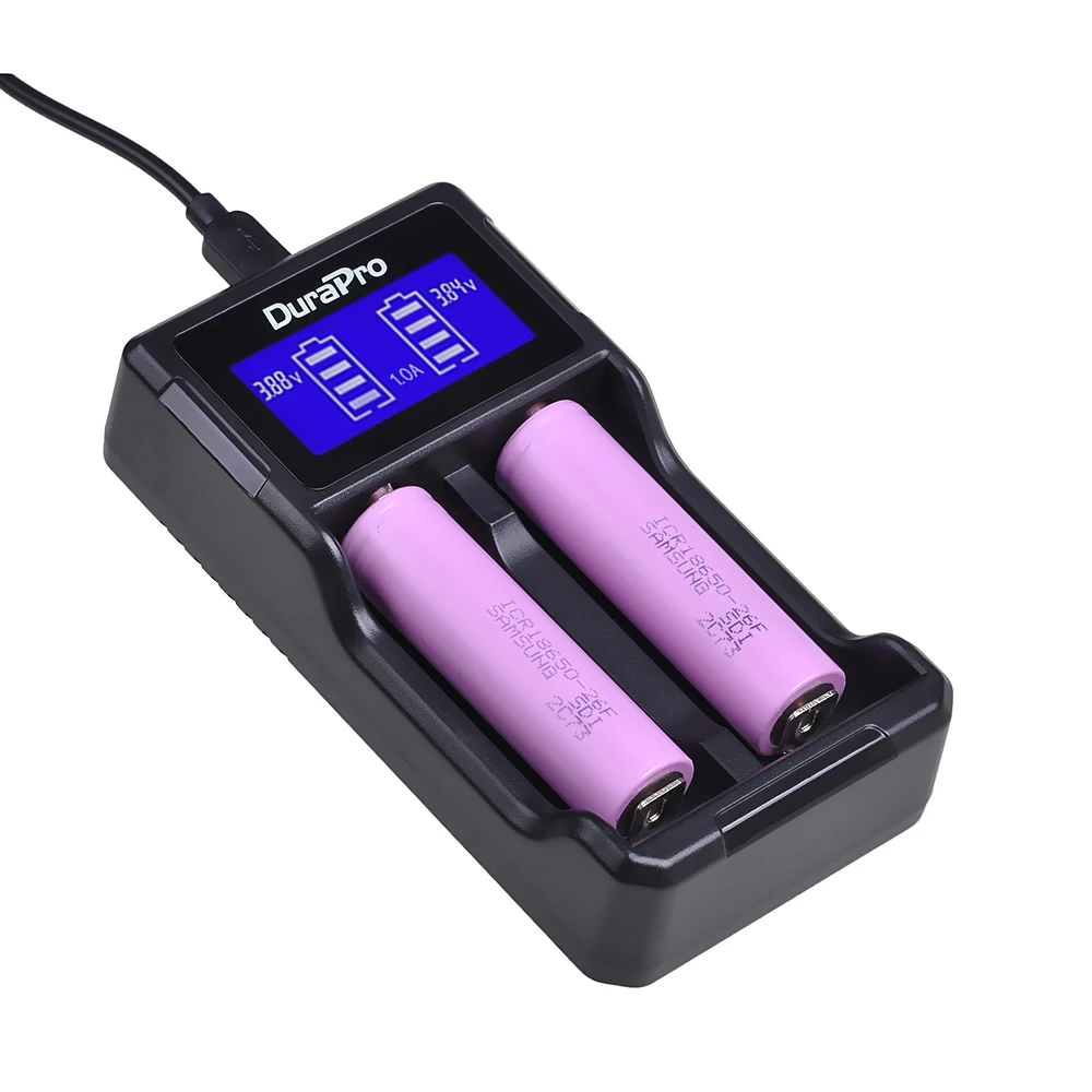 Зарядное устройство Durapro с двумя USB-портами и ЖК-дисплеем для 26650 22650 18650 18490 18350 17670