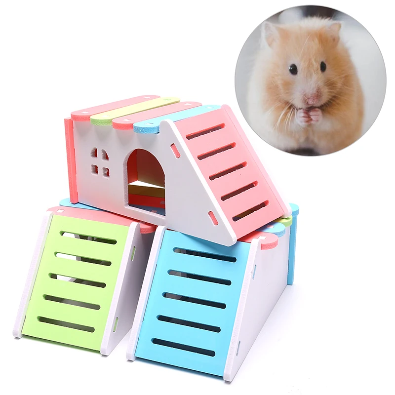 

Hamster Hideout Cute Hamster Exercise Toy Wooden Hamster House with Ladder Slide for Guinea Pig Hamster Accessories Hamster Cage