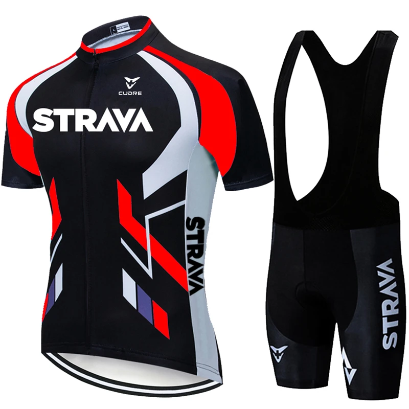 

Трикотажный комплект для велоспорта STRAVA, профессиональная одежда с коротким рукавом, шорты и нагрудник, для горных велосипедов