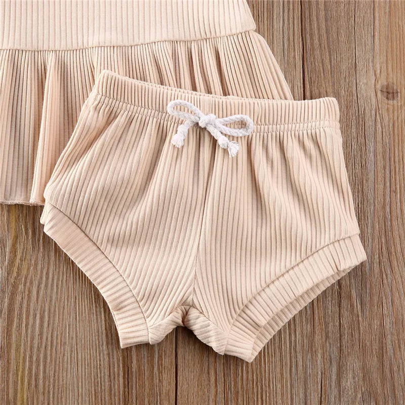 Комплект одежды для маленьких девочек и мальчиков однотонный летний топ шорты