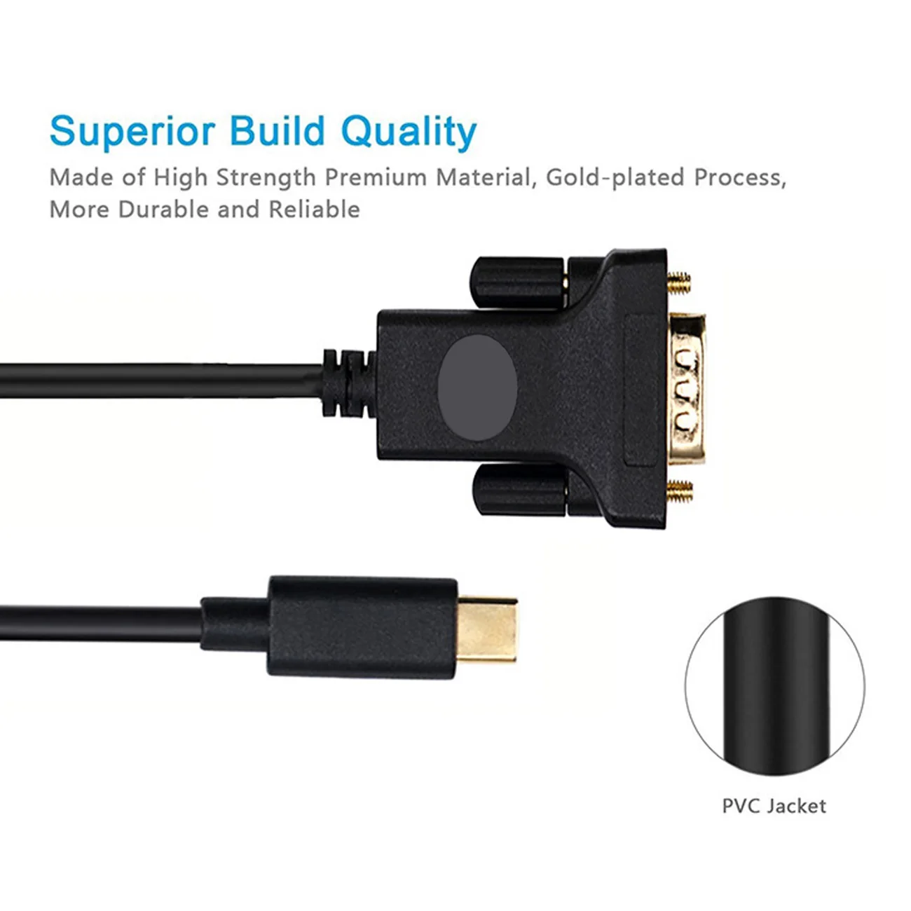 

USB C to VGA Cable Type C USB3.1 to VGA Adapter Cable Projector Monitor Converter for MacBook Pro Surface Book Computer TV