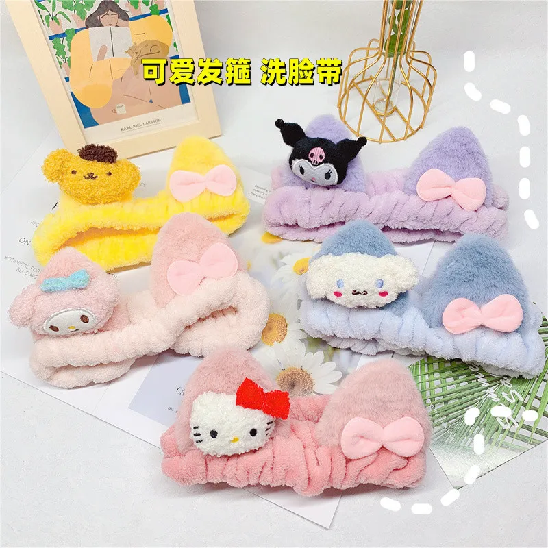

Повязка на голову Kawaii Mymelody Kuromi Cinnamoroll Purin для макияжа лица, Корейская эластичная повязка на голову