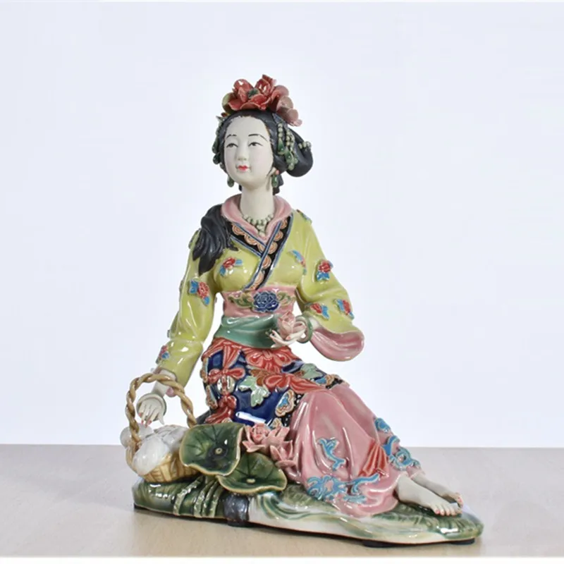 

WU CHEN LONG Chinese Beauty Porcelain Lady Statue Collectible Craft Antique Imitation Ceramic Figure Figurine Decoration R2426