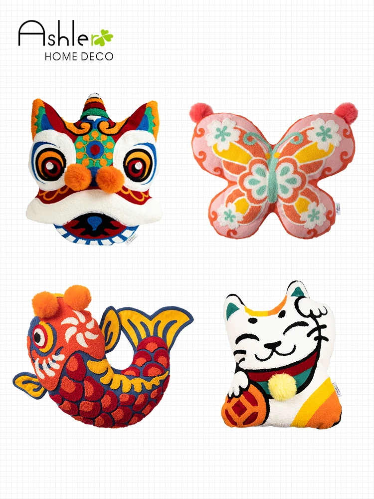 

candice guo cute cushion lovely happy Chinese style dance lion butterfly carp fish cat stuffed pillow birthday Christmas gift