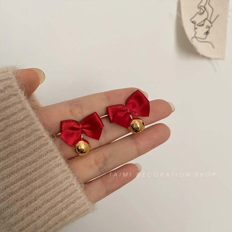 

Bell Earrings New Year Red Bow Stud Earrings Elegant High Sense Online Influencer Earrings Popular New Year Earrings Elegant