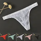 Мужские трусы стринги из прозрачного кружева, синие кружевные трусы стринги, сексуальное нижнее белье для мужчин, гей-трусы