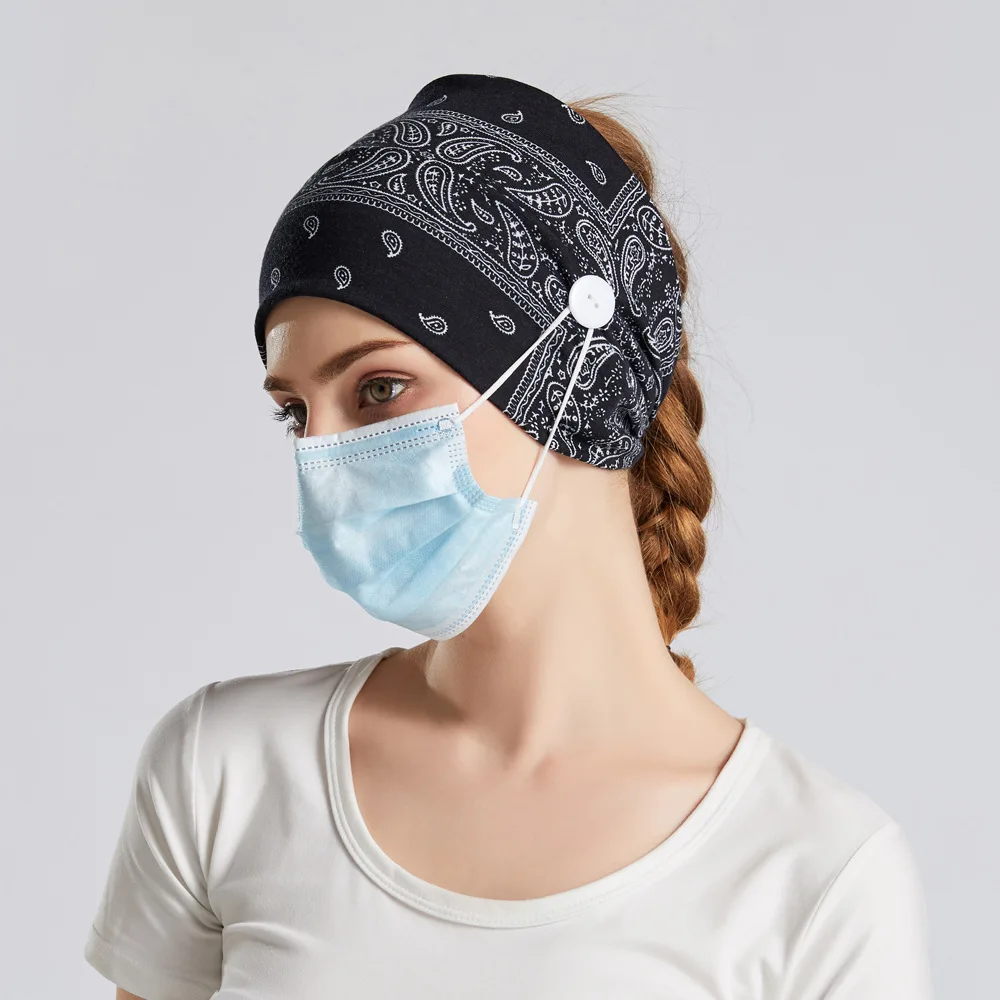 

Soft Cotton Mask Headband with Button Turban Bandage Bandanas Hairband Ear Protection Headwrap Lady Hair Bands Hair Accessories