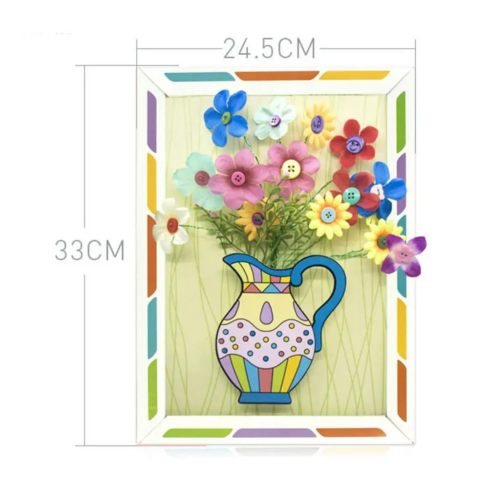 

Kindergarten DIY Handmade Button Bouquet Paper Frame Illustration Creative Gift