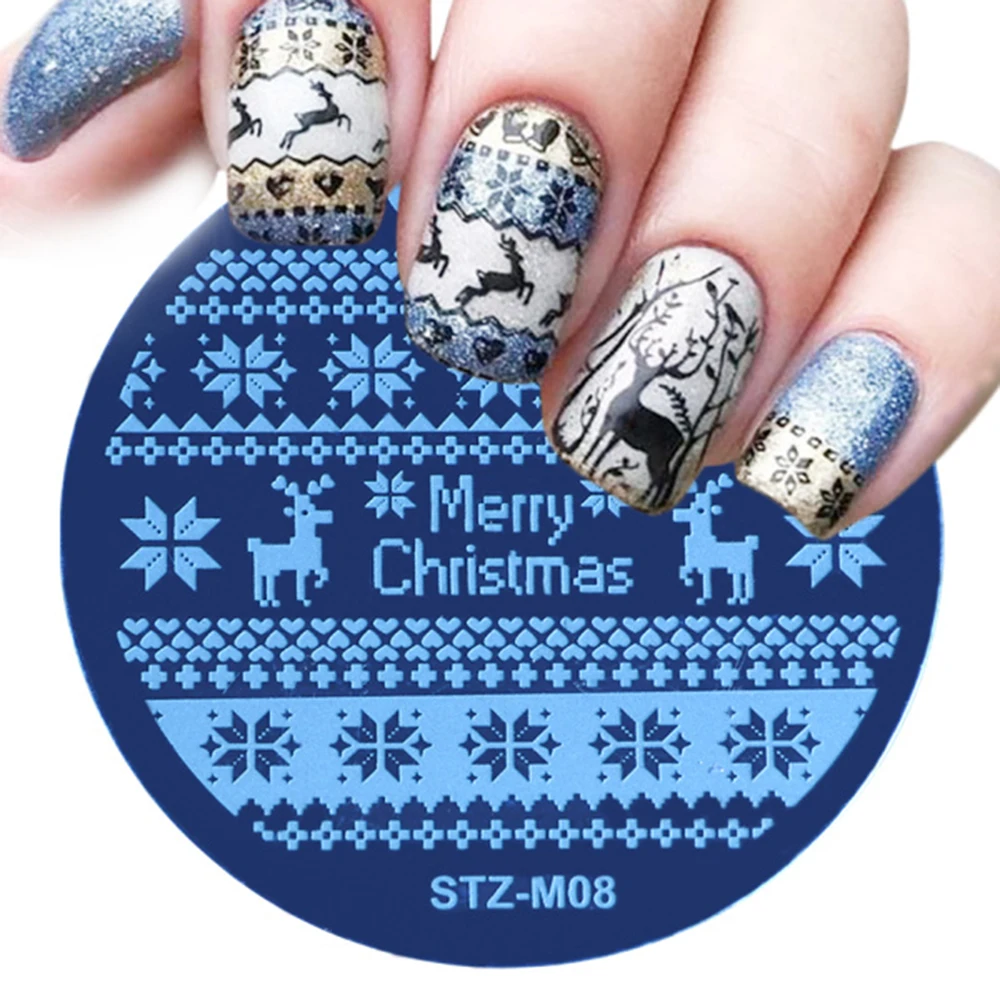 Рождественский шаблон для штамповки ногтей снежный цветок Круглый DIY Маникюрный