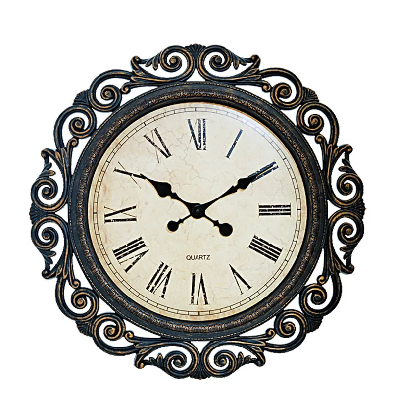 

European Style Retro Wall Clock Glass Simple Luxury Silent Wall Clock Living Room Plastic Decoration Mural Kitchen Clock AD50WC