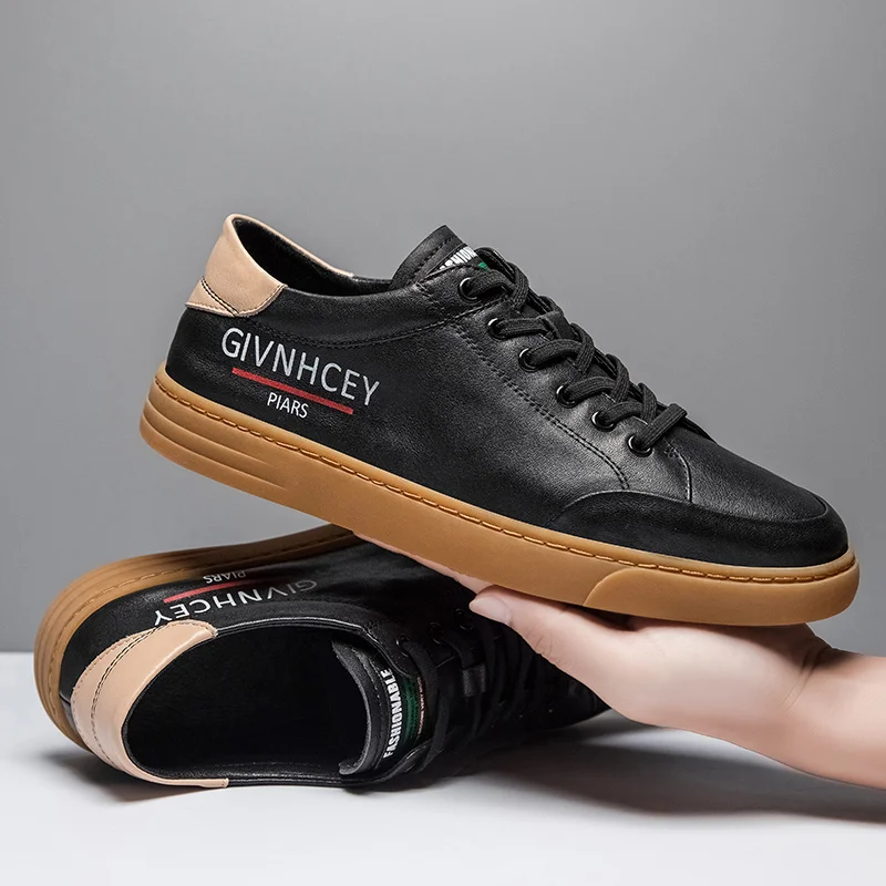 Beli Sepatu Kulit Asli Pria Untuk Musim Gugur/Dingin Sepatu Kasual Anak Laki-laki Besar Hitam Putih Sepatu Fashion Pria Merek Klasik Sepatu Jalan Pria