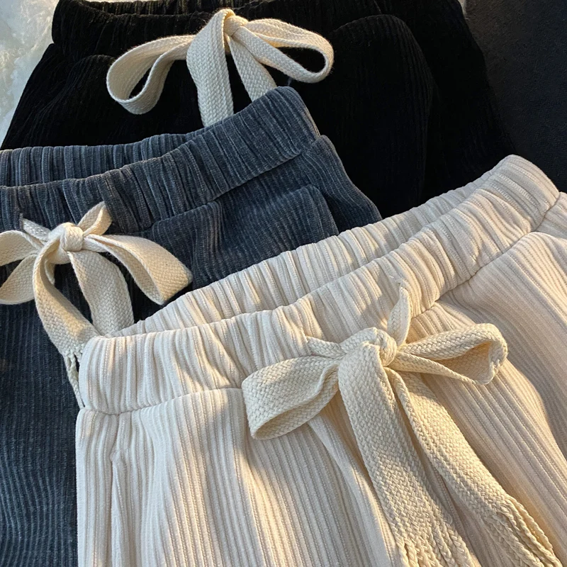 Женские повседневные свободные прямые брюки с высокой талией и шнуровкой