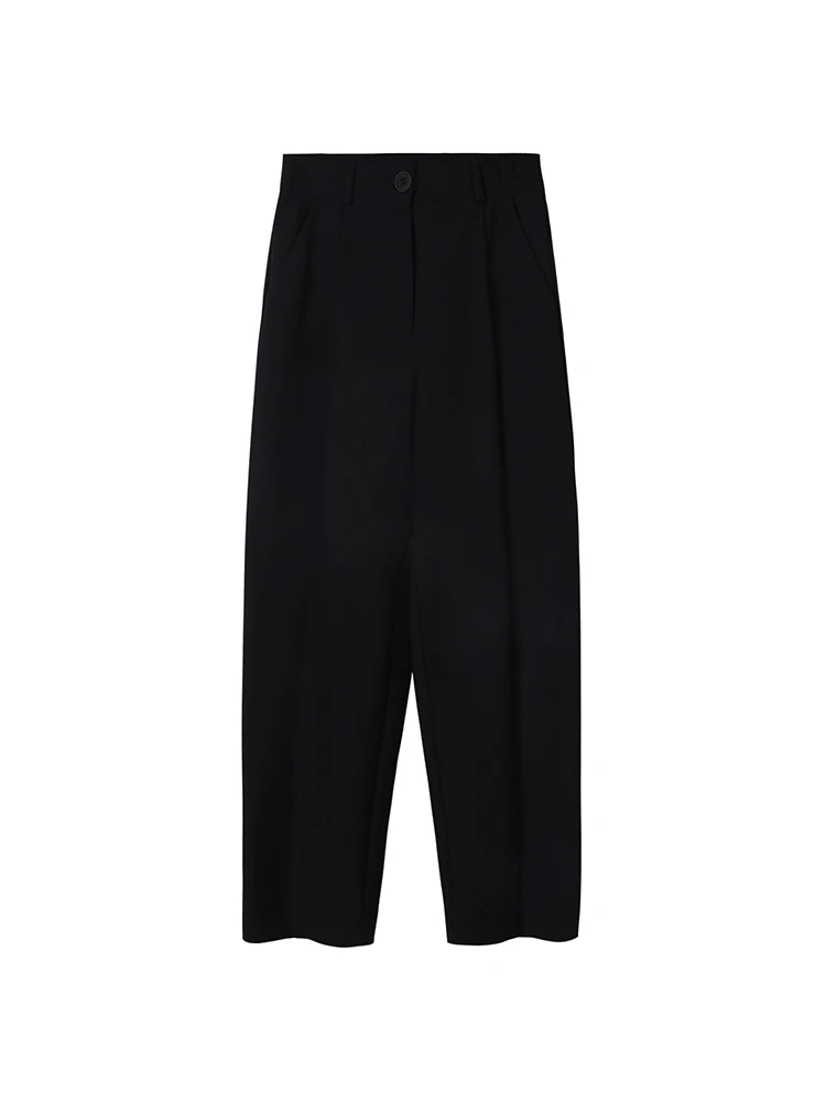 

Long Pant Trousers Capris Buttons Loose Black High Waist Straight Pocket Zipper Fly