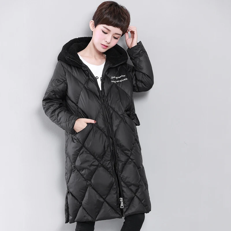 Down Jacket Woman Hooded Long Coat Winter Coat Women Artificial Lamb Fur Collar Parka Korean Coats Chaqueta Mujer MY1499