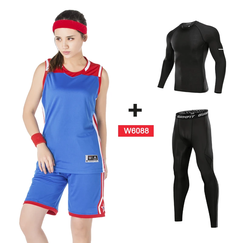 W6088 blue suits Компрессионные спортивные костюмы для баскетбола, трико для бега, женские леггинсы для бега, одежда для фитнеса, тренажерного зала, трикотажные баскетбольные штаны, 4 шт - Цвет: W6088 blue suits