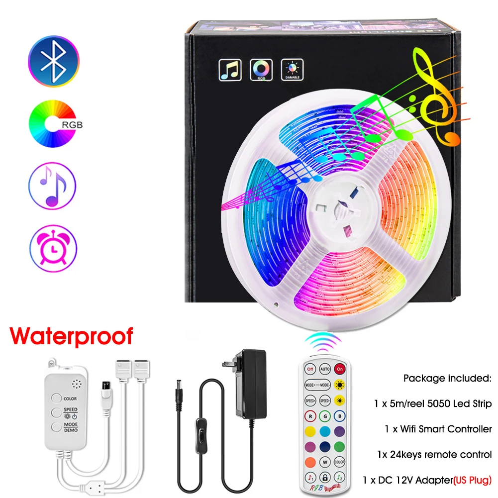 

Светодиодная лента с голубыми зубьями 12 в APP/Remote Control Music Sync, изменение цвета RGB светодиодные лампы для дома Вечерние