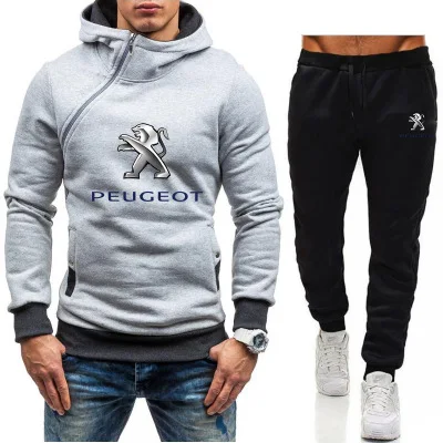 

Spring Autumn New Men's Peugeot logo Diagonal Zipper Long Sleeve jacket + Pant suit Trendy Brand Sports And leisure Pullovers