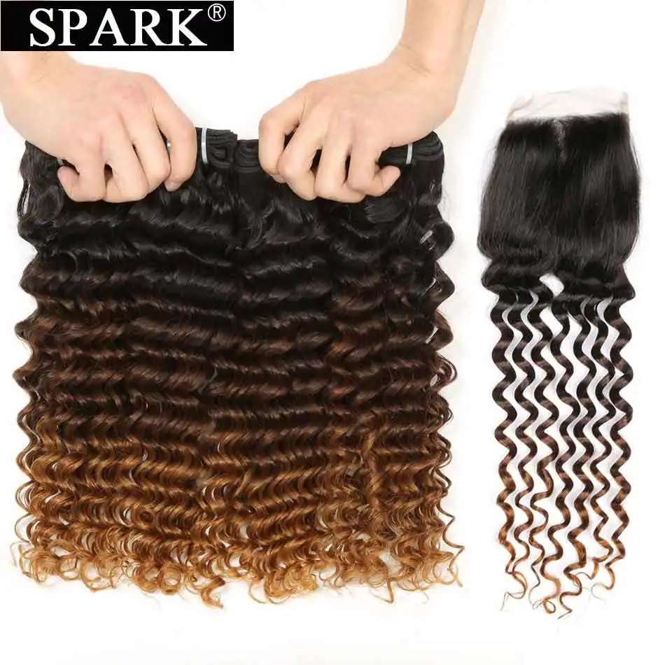 Искрящиеся Человеческие Волосы Бразильские глубокие волнистые пряди омбре с