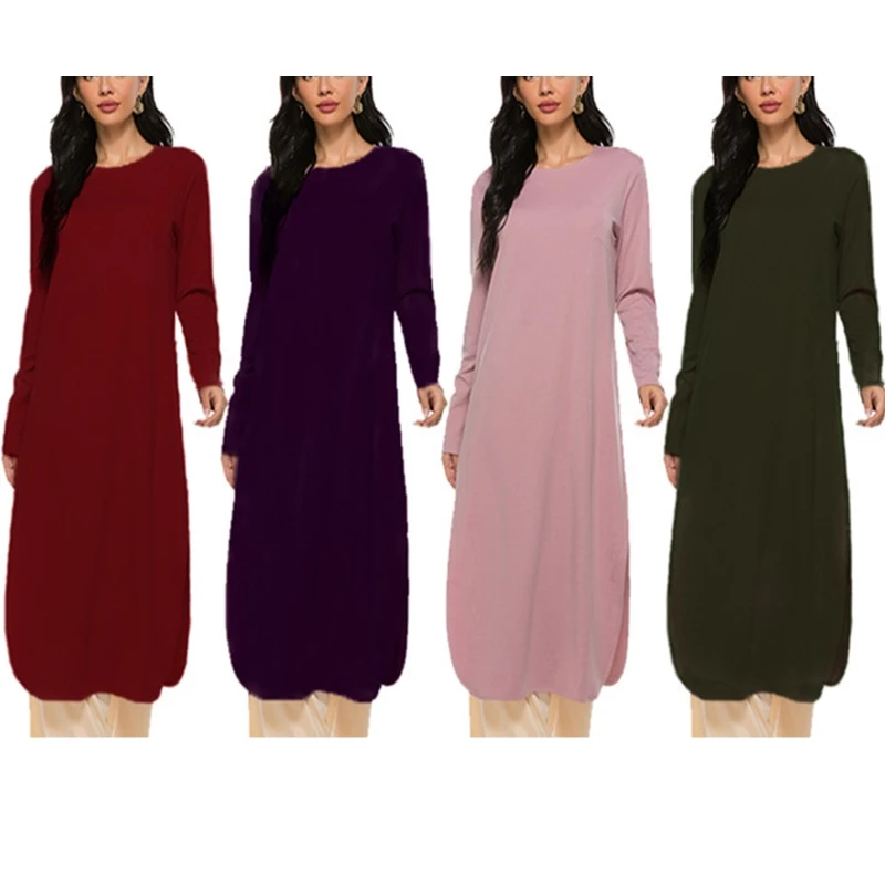 

Women Muslim Plus Size 2 Piece Outfits Set Long Sleeve Side Split Tops Wide Leg Pockets Pants Turkey Abaya Dress Kaftan