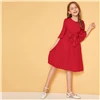 SHEIN/детское однотонное плиссированное платье с завязками спереди для девочек; милое детское платье; коллекция года; Летние Детские платья трапециевидной формы с рукавами-воланами до колена