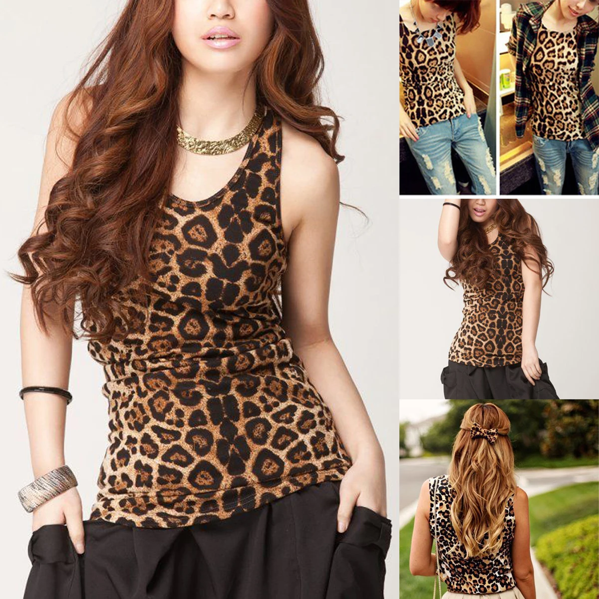 Женский летний модный жилет с леопардовым принтом повседневная майка без