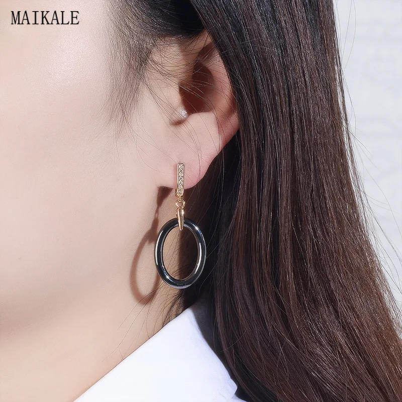 MAIKALE простые круглые черные керамические серьги с подвесками золотые и