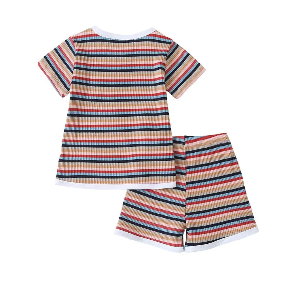 Летние Детские хлопковые комплекты с короткими рукавами для маленьких девочек