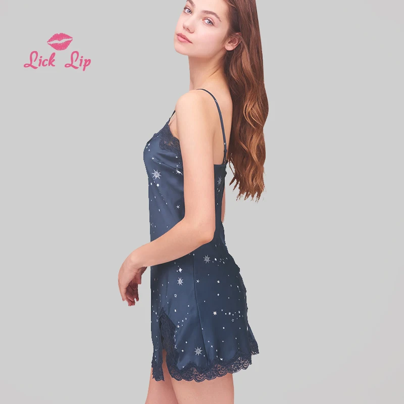 Женская однотонная атласная ночная рубашка с V-образным вырезом и разрезом сбоку