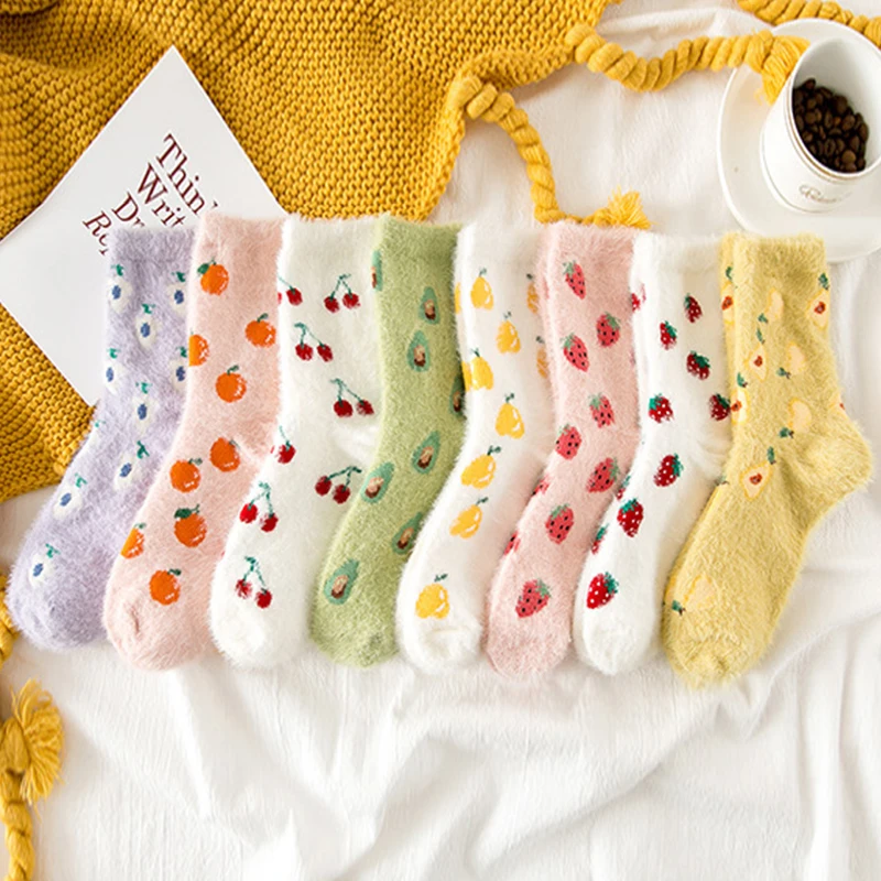 

Mid Tube Socks Sleep Socks Fluffy Socks Short Sock Fashion Floor Socks woman's new fashion warm avocado cherry eggplant socks