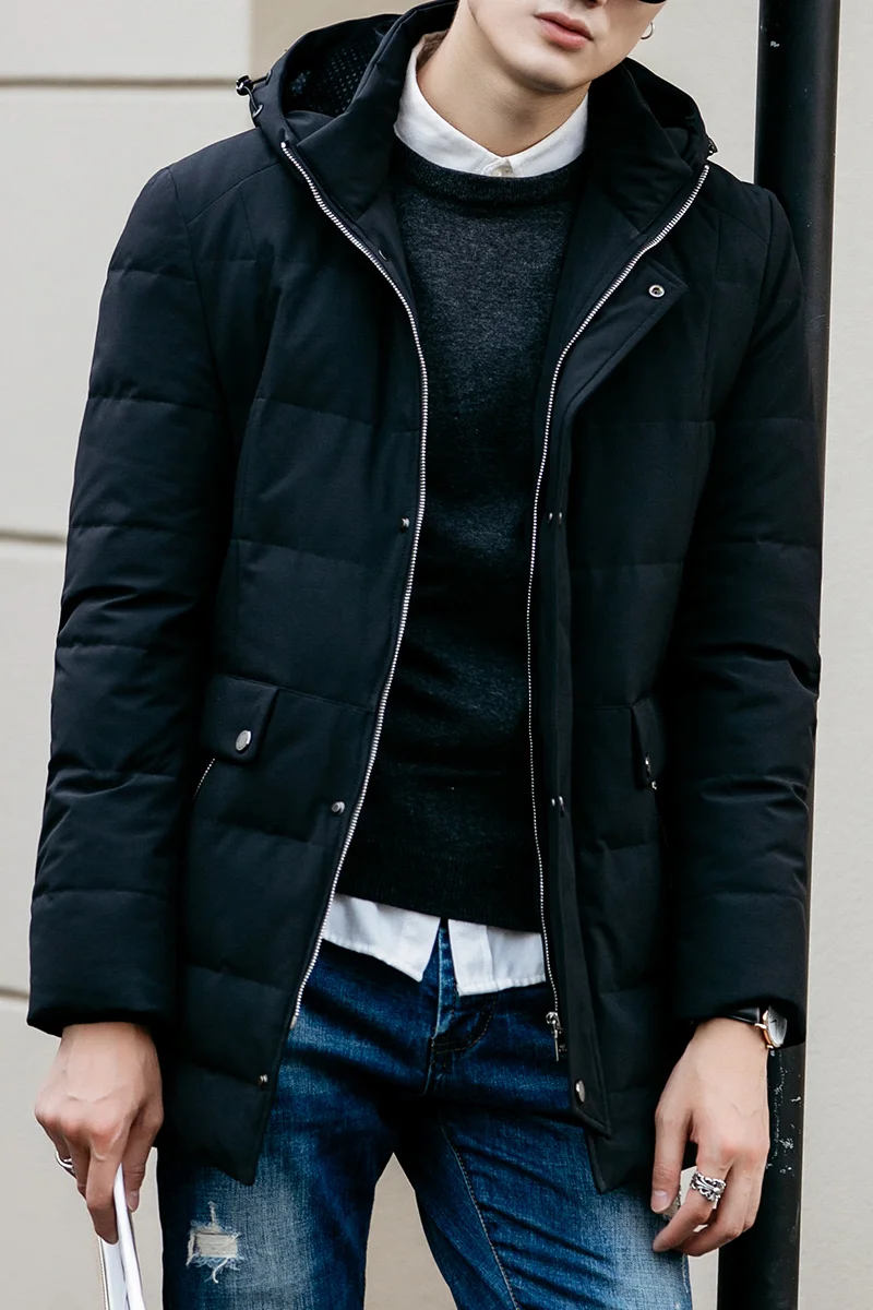 Down jacket for men 80% white duck down medium and long style slim and thick coat for men  new style high qualiaty