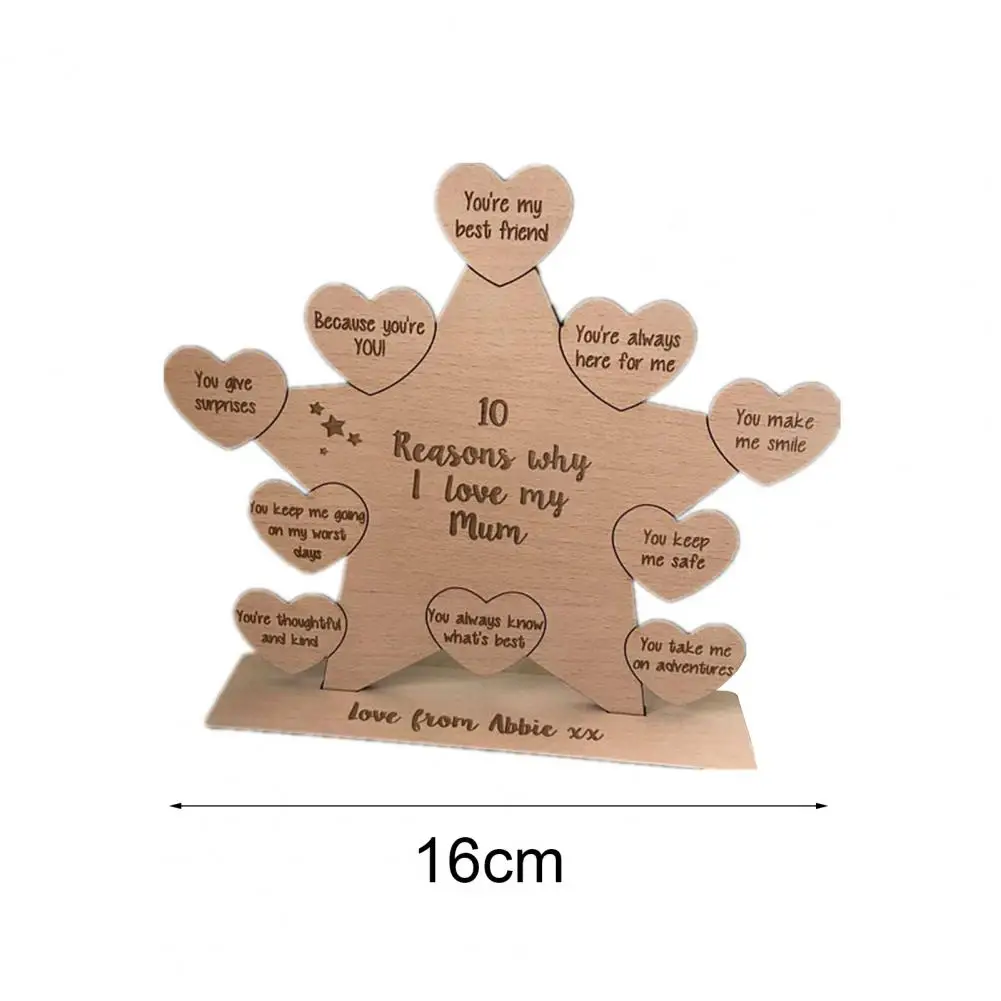 

Desktop Ornament Decorative Creative Lightweight Mothers Day Gift Star Heart Shape Wooden Ornament for Home