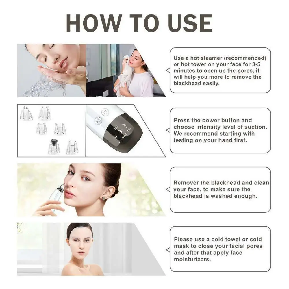 

6-in-1 Blackhead Remover with 6 Tips Facial Nose Pore Cleansing Electric Suction Blackhead Acne Cleanser with Acne removal tools