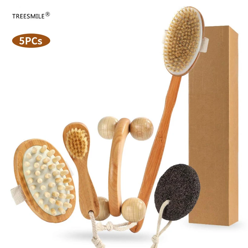 Набор кистей для сухого отшелушивания тела TREESMILE натуральная щетка омертвевшей