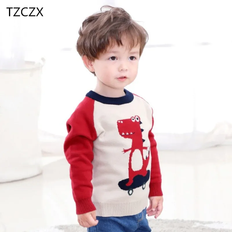 Двухслойный хлопковый свитер для мальчиков 2-6 лет с мультяшным принтом | Мать и